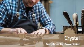  Presentation with leather craft - PPT theme having man making leather wallet background and a coral colored foreground