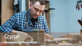  Presentation with leather craft - Presentation featuring man making leather wallet background and a coral colored foreground