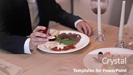  Presentation with marriage - Audience pleasing theme consisting of man making marriage proposal to girlfriend at restaurant backdrop and a coral colored foreground
