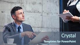  Presentation with egyptian man in make up - Colorful PPT theme enhanced with man making order at restaurant backdrop and a ocean colored foreground