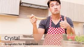  Presentation with italian food cooking tomatoes basil - Colorful PPT theme enhanced with man male cook preparing food backdrop and a  colored foreground