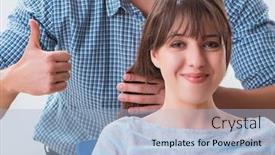  Presentation with haircut - Presentation theme with man-male-hairdresser-doing-haircut background and a light blue colored foreground