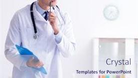  Presentation with pediatrician - Beautiful presentation design featuring man male pediatrician near baby bed preparing to examine backdrop and a sky blue colored foreground