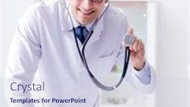  Presentation with pediatrician - Cool new PPT layouts with man male pediatrician near baby bed preparing to examine backdrop and a lemonade colored foreground