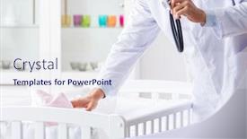  Presentation with pediatrician - Cool new PPT theme with man-male-pediatrician-near-baby backdrop and a sky blue colored foreground