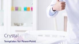  Presentation with pediatrician - Slide set enhanced with man-male-pediatrician-near-baby background and a sky blue colored foreground