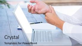  Presentation with pain - Presentation enhanced with man massaging his wrist background and a light blue colored foreground