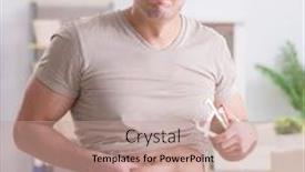  Presentation with body fat - Beautiful PPT theme featuring man measuring body fat with calipers backdrop and a coral colored foreground