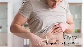  Presentation with body fat - PPT theme with man-measuring-body-fat background and a coral colored foreground