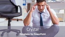  Presentation with stress - Amazing presentation design having man meditating in the office to cope with stress backdrop and a gray colored foreground