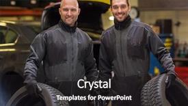  Presentation with mechanics - Colorful slide deck enhanced with man middle change - car service repair maintenance backdrop and a  colored foreground