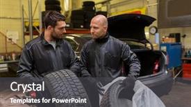  Presentation with car service - Audience pleasing PPT theme consisting of man middle change - car service repair maintenance backdrop and a  colored foreground