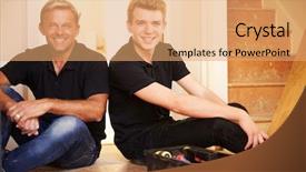  Presentation with floor - Presentation theme consisting of man middle change - two men sitting on wooden background and a  colored foreground