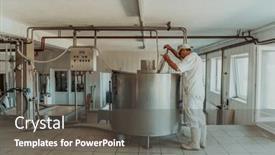  Presentation with manufacturing process - Slide set with man-mixing-milk background and a dark gray colored foreground