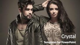  Presentation with camera - Slide deck having man model - woman standing relaxed against her background and a  colored foreground