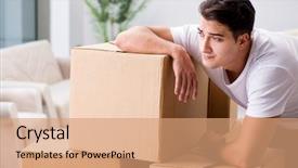  Presentation with young athletes box jumping - Beautiful PPT layouts featuring man moving boxes at home backdrop and a  colored foreground