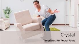  Presentation with furniture - Presentation theme having man moving furniture at home background and a light gray colored foreground