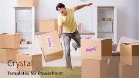  Presentation with moving - Presentation theme featuring man-moving-house-and-relocating background and a coral colored foreground