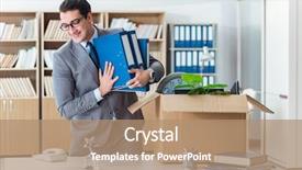  Presentation with moving - PPT theme enhanced with man moving office with box background and a coral colored foreground