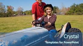  Presentation with tractor - Cool new presentation theme with man mowing grass - beautiful mature couple riding backdrop and a ocean colored foreground