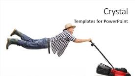  Presentation with lawn and garden - Presentation enhanced with man mowing grass - mature gardener being pulled background and a white colored foreground