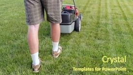  Presentation with grass waterfall - Beautiful PPT layouts featuring man mowing grass with grass backdrop and a  colored foreground