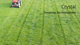  Presentation with grass waterfall - Slides enhanced with man mowing grass with grass background and a yellow colored foreground