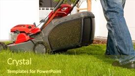  Presentation with garden - Audience pleasing slide deck consisting of man mowing lawn in his backdrop and a gold colored foreground