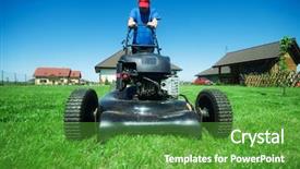  Presentation with live gardening - Presentation theme enhanced with man mowing the lawn gardening background and a tawny brown colored foreground