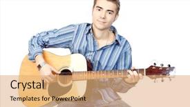 Presentation with guitar - Slides consisting of handsome young man musician playing background and a coral colored foreground