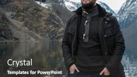  Presentation with village - PPT theme consisting of man-near-naeroyfjord-in-gudvangen background and a dark gray colored foreground