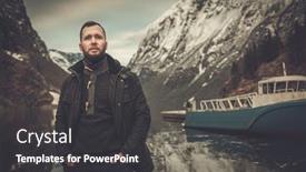  Presentation with village - Beautiful presentation design featuring man-near-naeroyfjord-in-gudvangen backdrop and a dark gray colored foreground