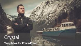  Presentation with village - Presentation theme with man-near-naeroyfjord-in-gudvangen background and a gray colored foreground