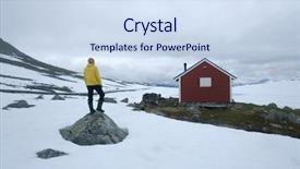  Presentation with summer time - Amazing slide deck having man near typical norwegian red backdrop and a sky blue colored foreground