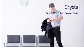  Presentation with lobby - Audience pleasing theme consisting of man nervously impatiently waiting backdrop and a sky blue colored foreground
