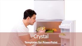  Presentation with fridge - PPT theme enhanced with man next to fridge full of food background and a coral colored foreground