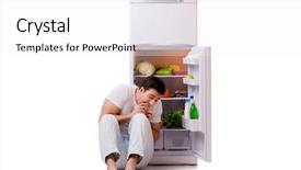  Presentation with fridge - Audience pleasing slide deck consisting of man next to fridge full of food backdrop and a white colored foreground