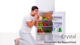  Presentation with fridge - Cool new PPT theme with man next to fridge full of food backdrop and a light gray colored foreground