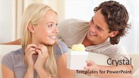  Presentation with wife - Colorful PPT theme enhanced with two gift boxes - man offering a present backdrop and a coral colored foreground