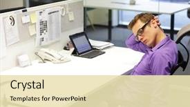  Presentation with relaxing - PPT layouts enhanced with man office worker relaxing neck background and a soft green colored foreground