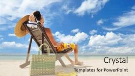  Presentation with tropical - PPT theme with man on a tropical beach background and a lemonade colored foreground