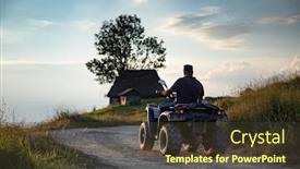  Presentation with atv - Amazing theme having man-on-atv-in-mountain backdrop and a tawny brown colored foreground