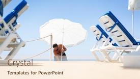  Presentation with moving - Presentation consisting of man-on-beach-jetty-moving background and a cream colored foreground