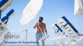  Presentation with moving - Colorful slide set enhanced with man-on-beach-jetty-moving backdrop and a light blue colored foreground