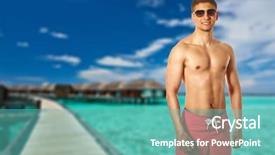  Presentation with maldives - Presentation having man on beach with water bungalows at maldives collage background and a teal colored foreground