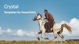  Presentation with bullfighting horse - Beautiful slides featuring man on horse galloping outdoor backdrop and a teal colored foreground