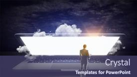  Presentation with media - PPT layouts consisting of man-on-huge-laptop-mixed background and a ocean colored foreground