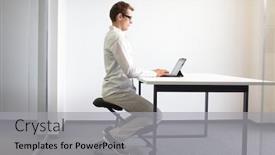  Presentation with kneeling - Colorful PPT layouts enhanced with man-on-kneeling-stool-correct backdrop and a light gray colored foreground