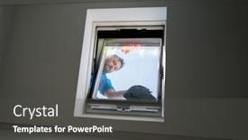  Presentation with cleaning - Cool new PPT layouts with man on loft window cleaning backdrop and a dark gray colored foreground
