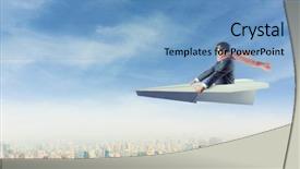  Presentation with airplane - Theme consisting of man on paper airplane above background and a teal colored foreground